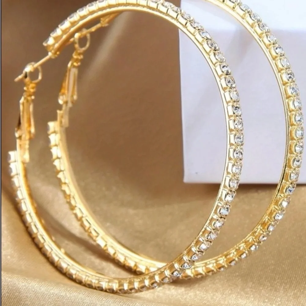Elegant Gold Hoop Earrings with Crystals